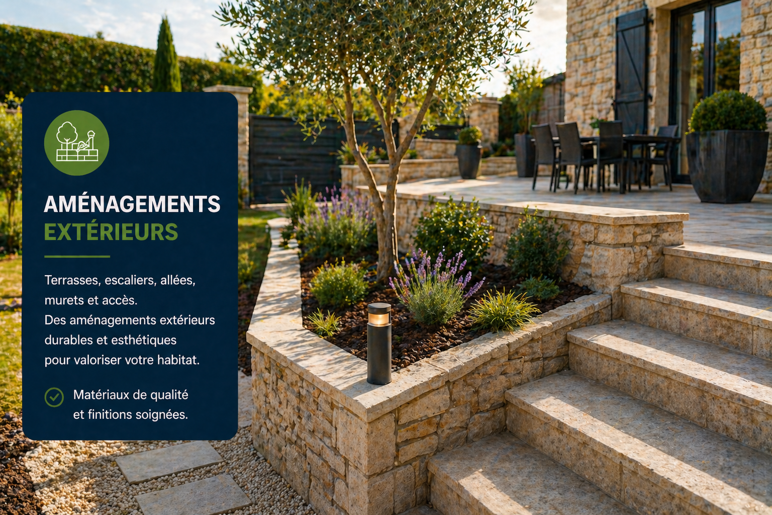 aménagement extérieur terrasse pierre escalier